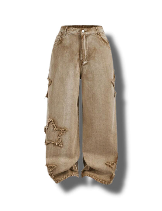 Deparkour - Girls Beig High Waste Baggy Jean