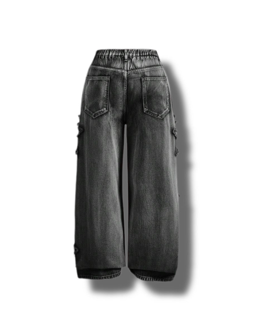 Deparkour - Girls Black High Waste Baggy Jean